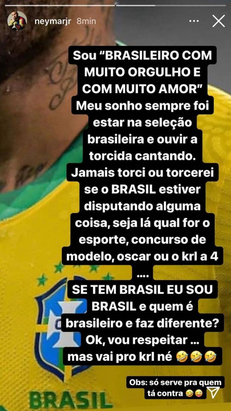 Neymar ofende brasileiros que torcerão para a Argentina no sábado