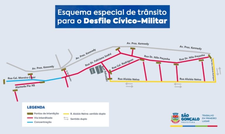 Atenção às mudanças de trânsito para o desfile dos 132 anos de aniversário de São Gonçalo