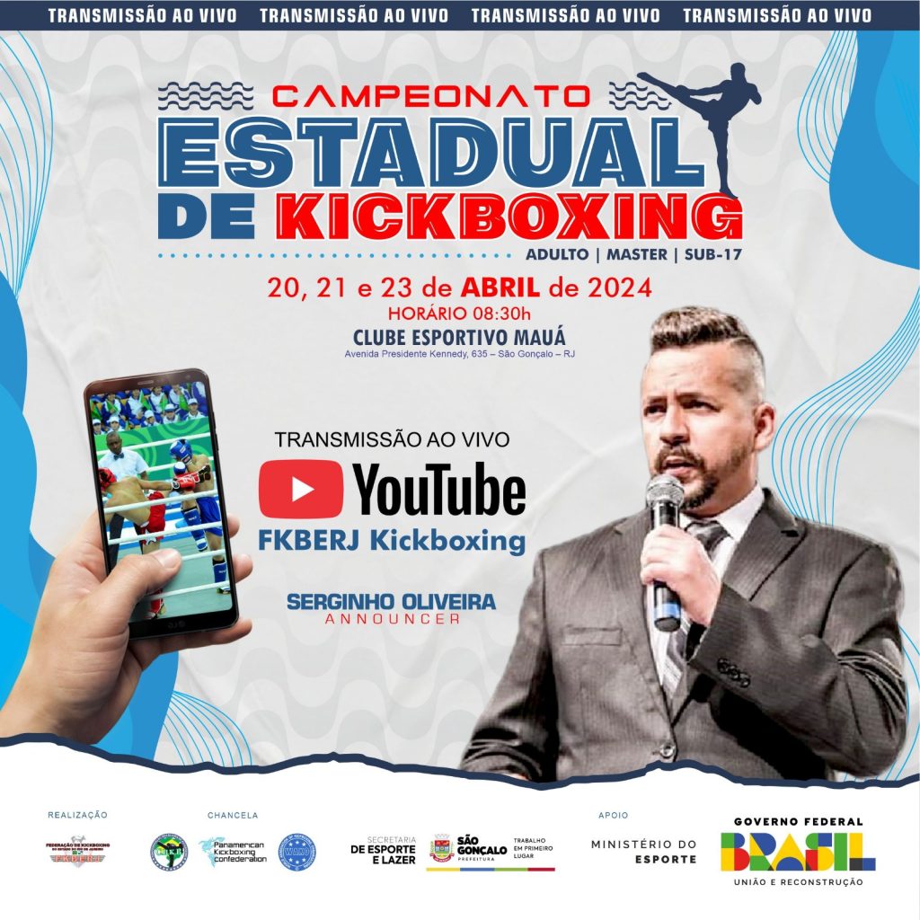 Transmissão ao Vivo com cobertura das principais lutas de ringue vai agitar o Campeonato Estadual de Kickboxing da FKBERJ